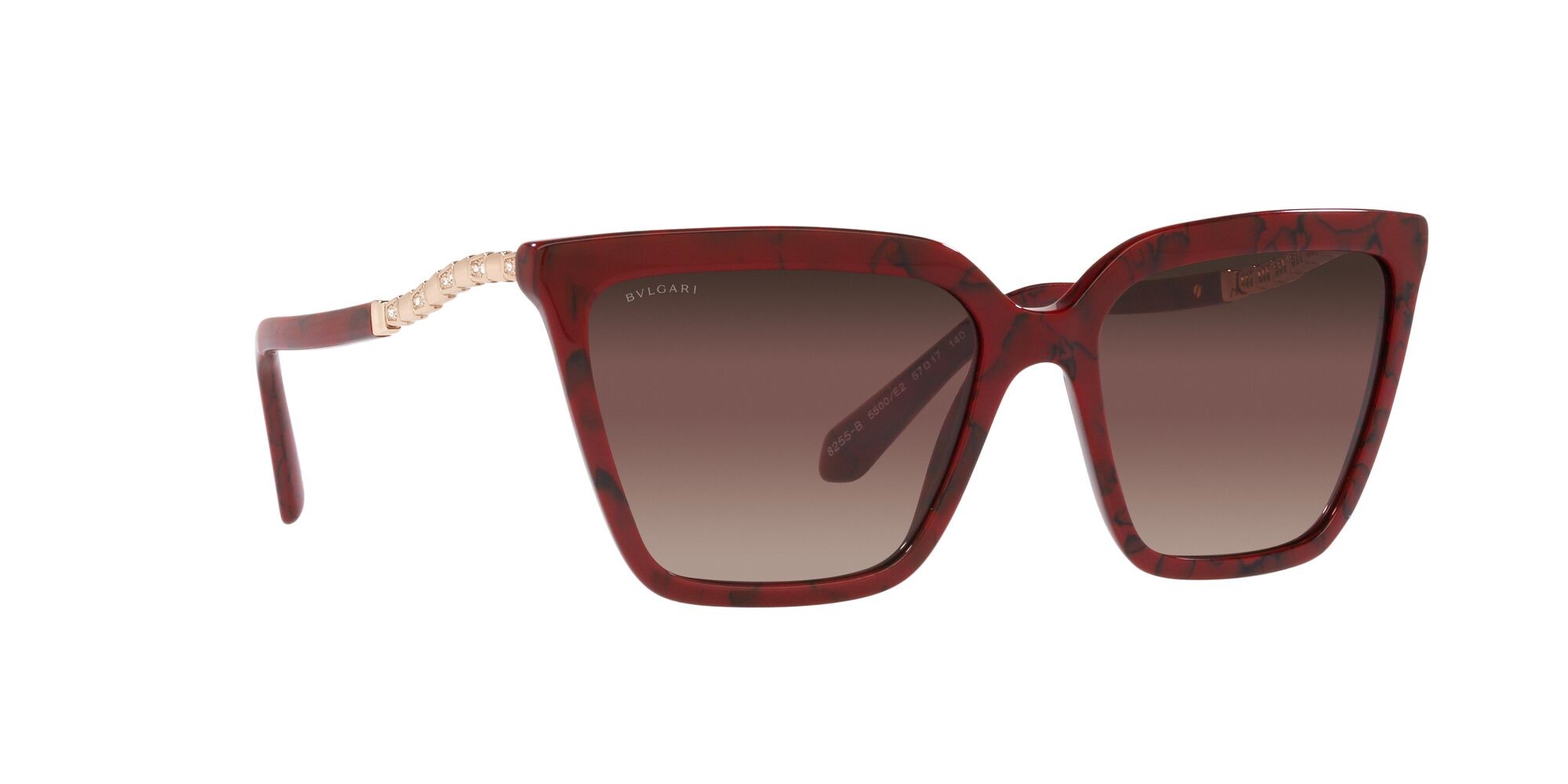 Sonnenbrillen Bulgari BV 8255B (5500E2) farbe rosso form cat-eye gläser brown grad purple grad black