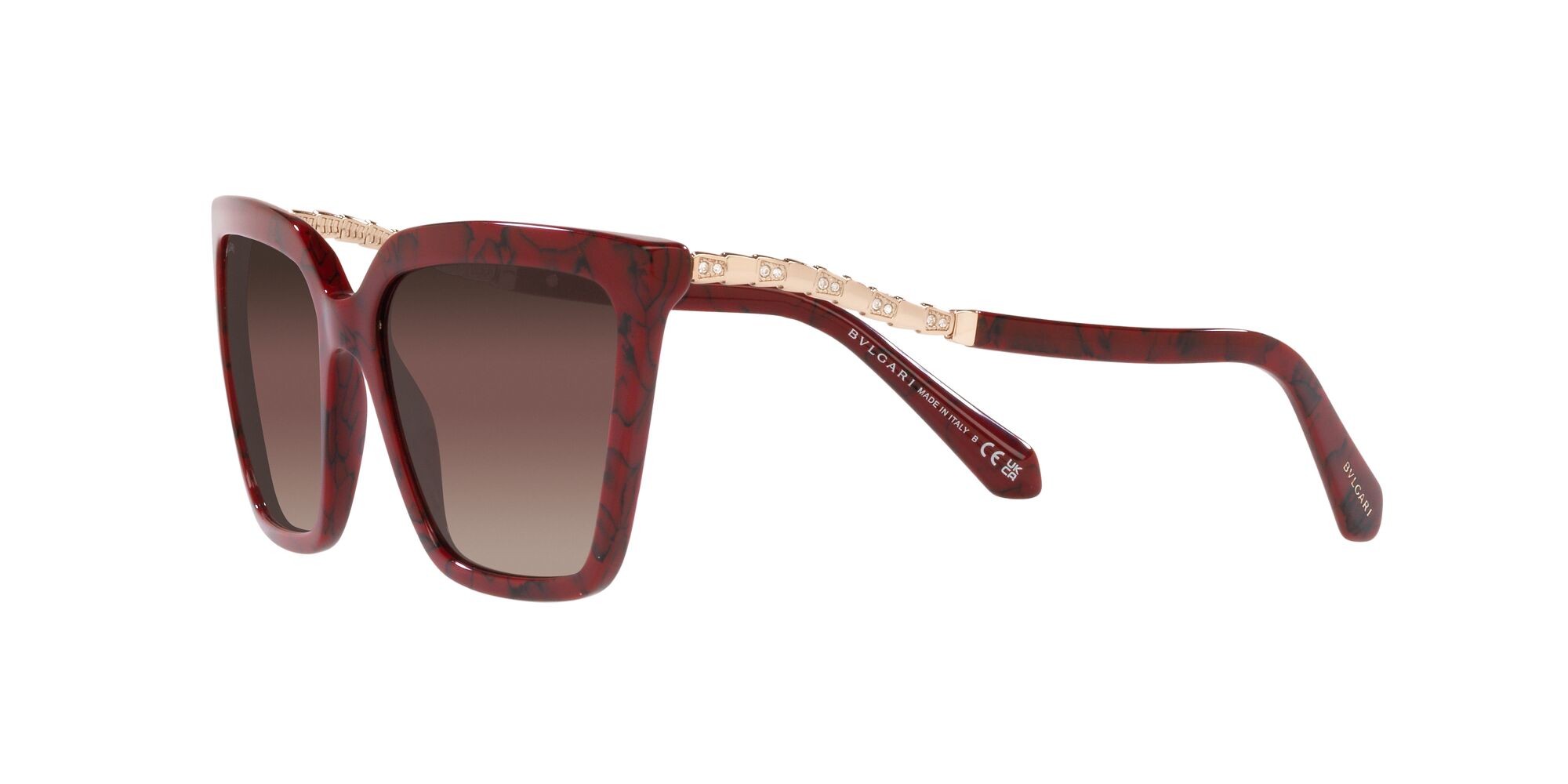 Sonnenbrillen Bulgari BV 8255B (5500E2) farbe rosso form cat-eye gläser brown grad purple grad black