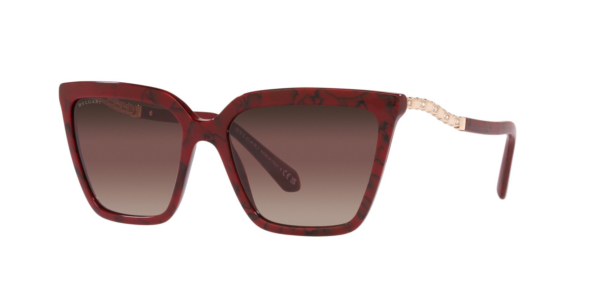 Sonnenbrillen Bulgari BV 8255B (5500E2) farbe rosso form cat-eye gläser brown grad purple grad black