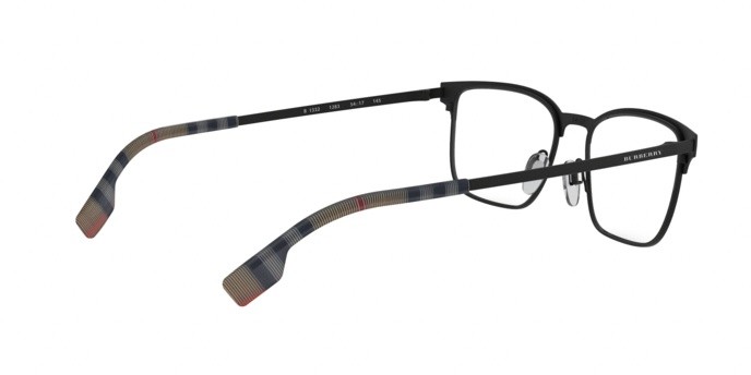Brillen Burberry BE 1332 (1283) farbe black rubber form rechteckig gläser demo lens