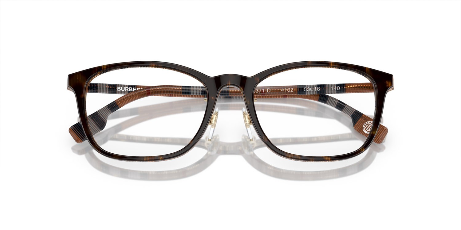 Occhiali da vista Burberry BE 2371D (4102) colore top havana scuro/motivo a quadri marrone forma rettangolare lenti lente demo