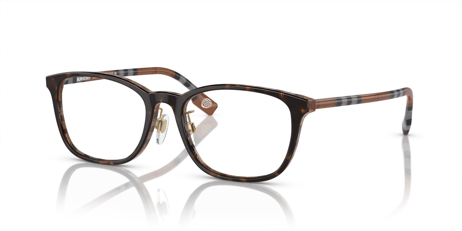 Occhiali da vista Burberry BE 2371D (4102) colore top havana scuro/motivo a quadri marrone forma rettangolare lenti lente demo