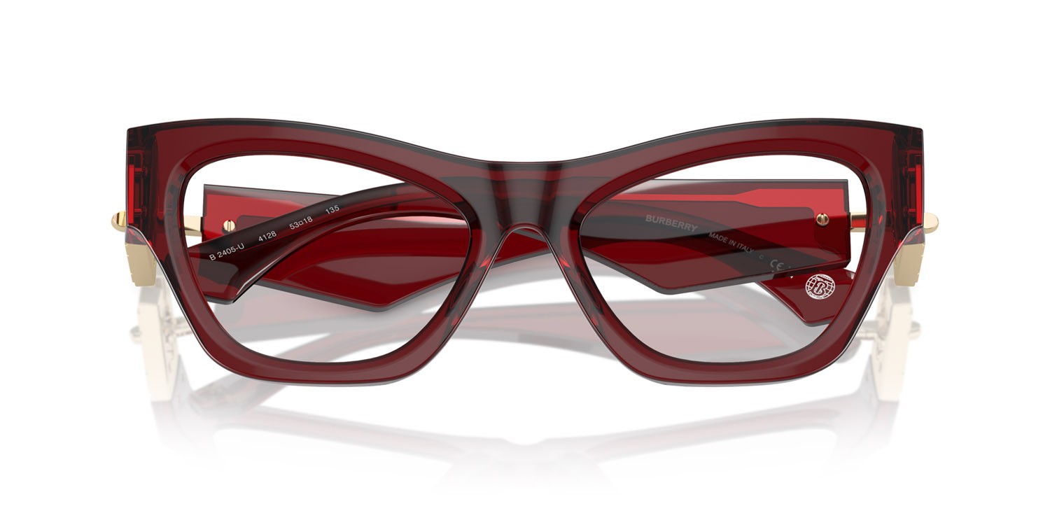 Brillen Burberry BE 2405U (4128) farbe bordeaux form cat-eye gläser lente demo