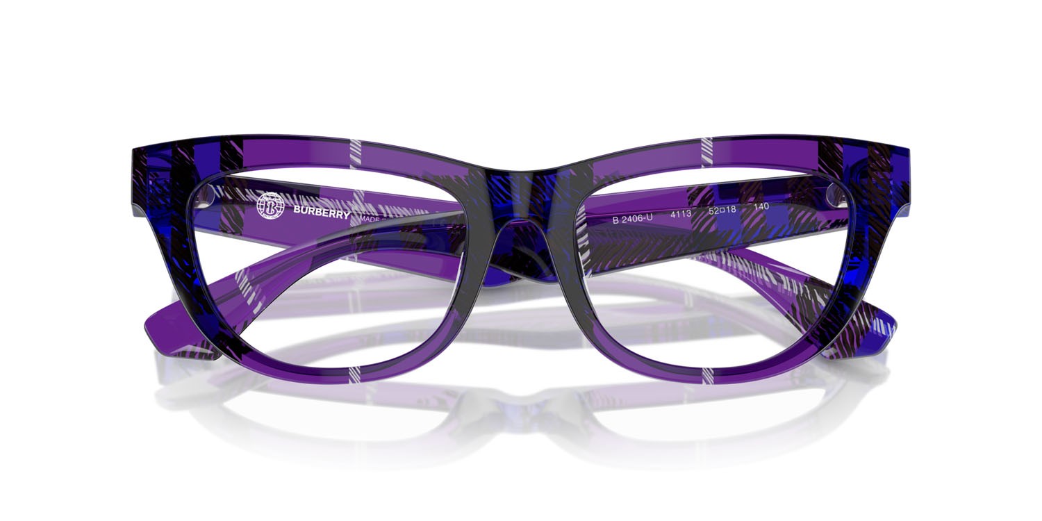 Occhiali da vista Burberry BE 2406U (4113) colore check violet forma rettangolare lenti lente demo
