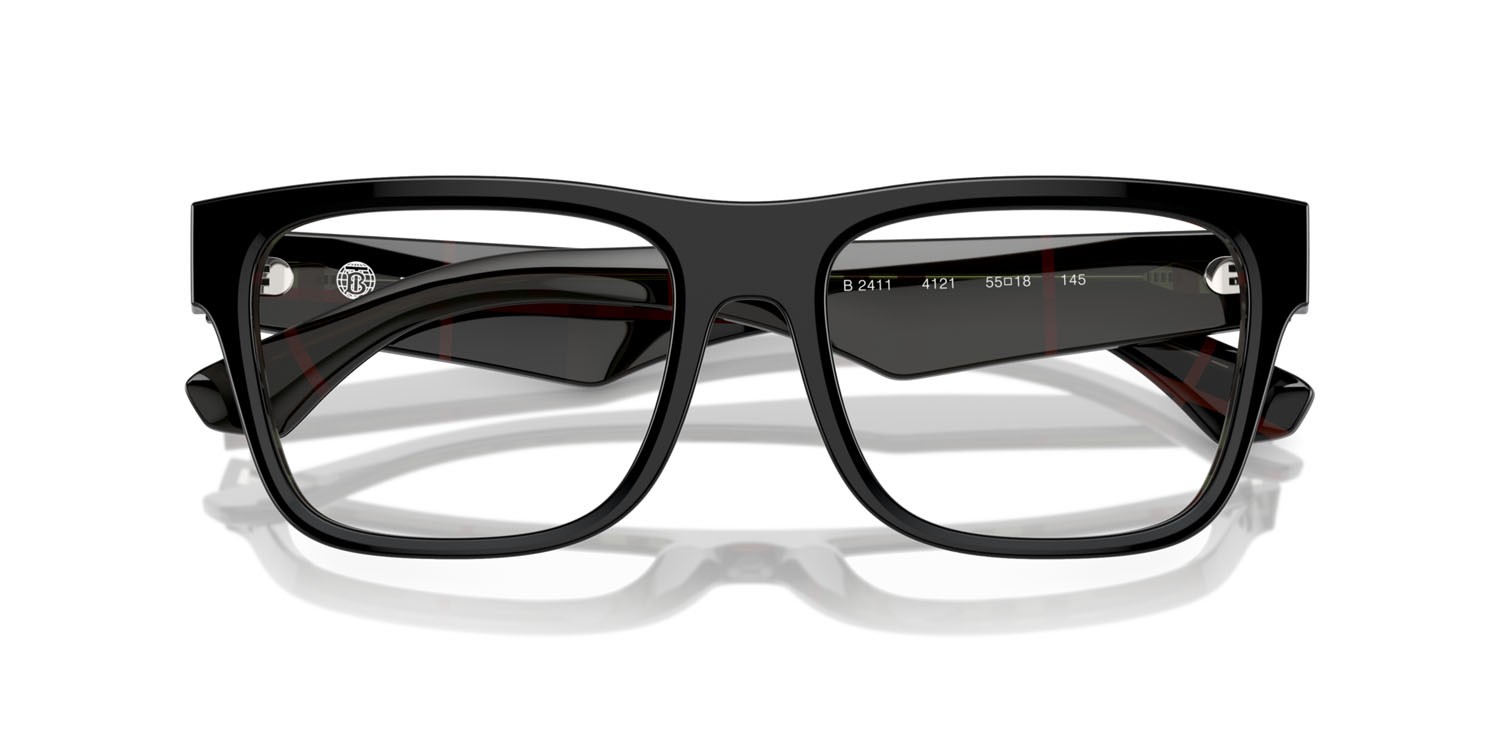 Occhiali da vista Burberry BE 2411 (4121) colore top nero su motivo a quadri vintage forma quadrato lenti lente demo