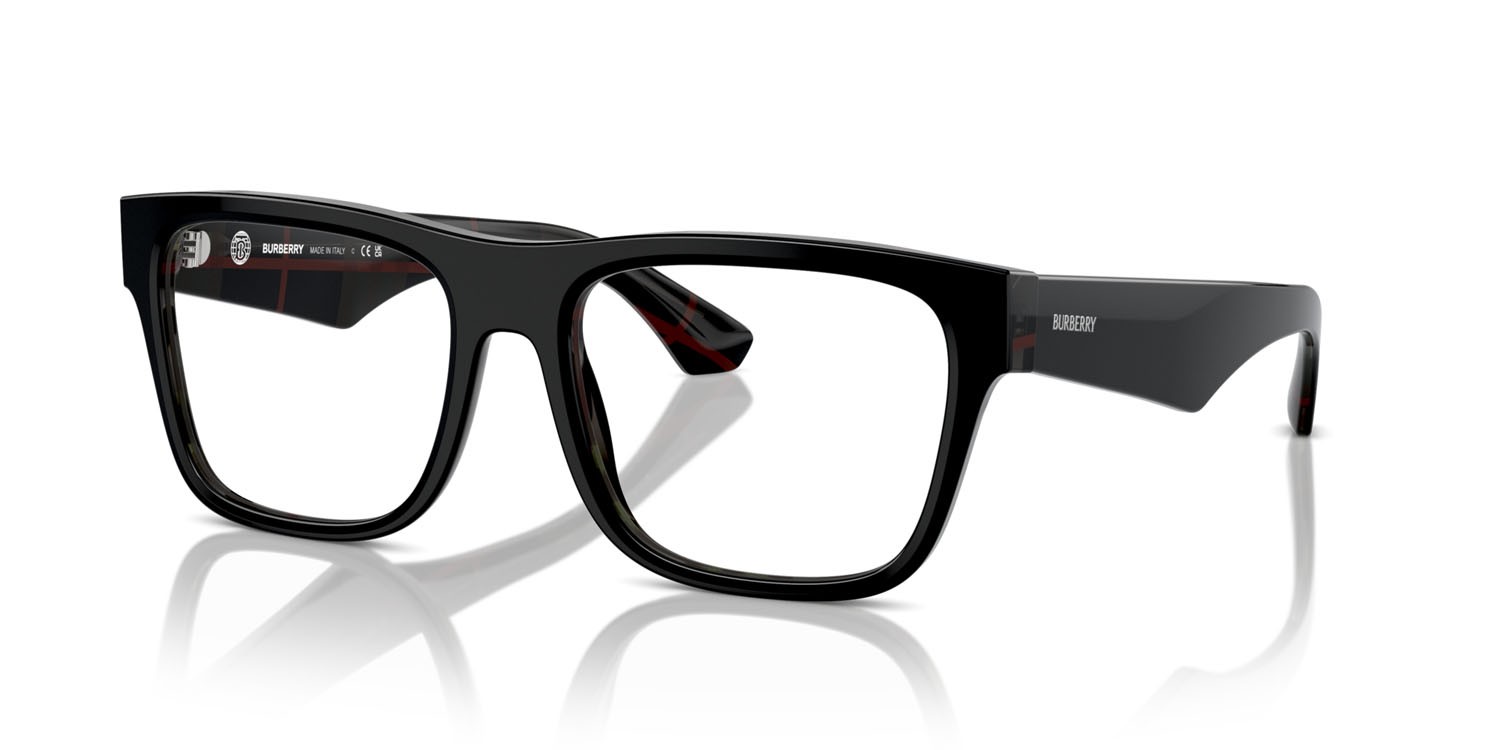 Occhiali da vista Burberry BE 2411 (4121) colore top nero su motivo a quadri vintage forma quadrato lenti lente demo