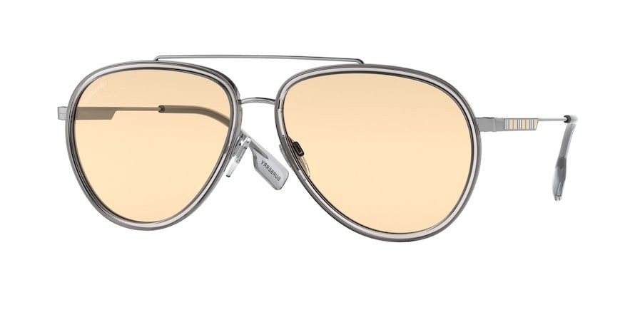 Occhiali da sole Burberry Oliver BE 3125 (1003/8) colore gunmetal forma aviator lenti light yellow