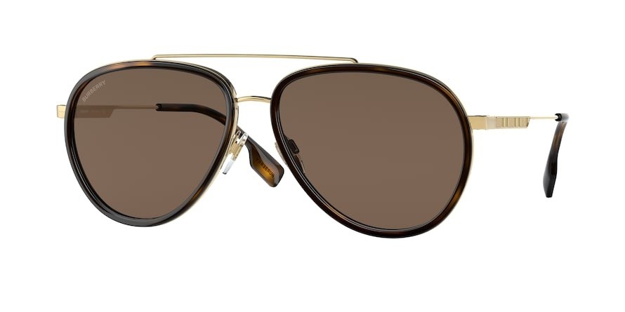 Sunglasses Burberry Oliver BE 3125 (101773) color gold shape aviator lenses dark brown
