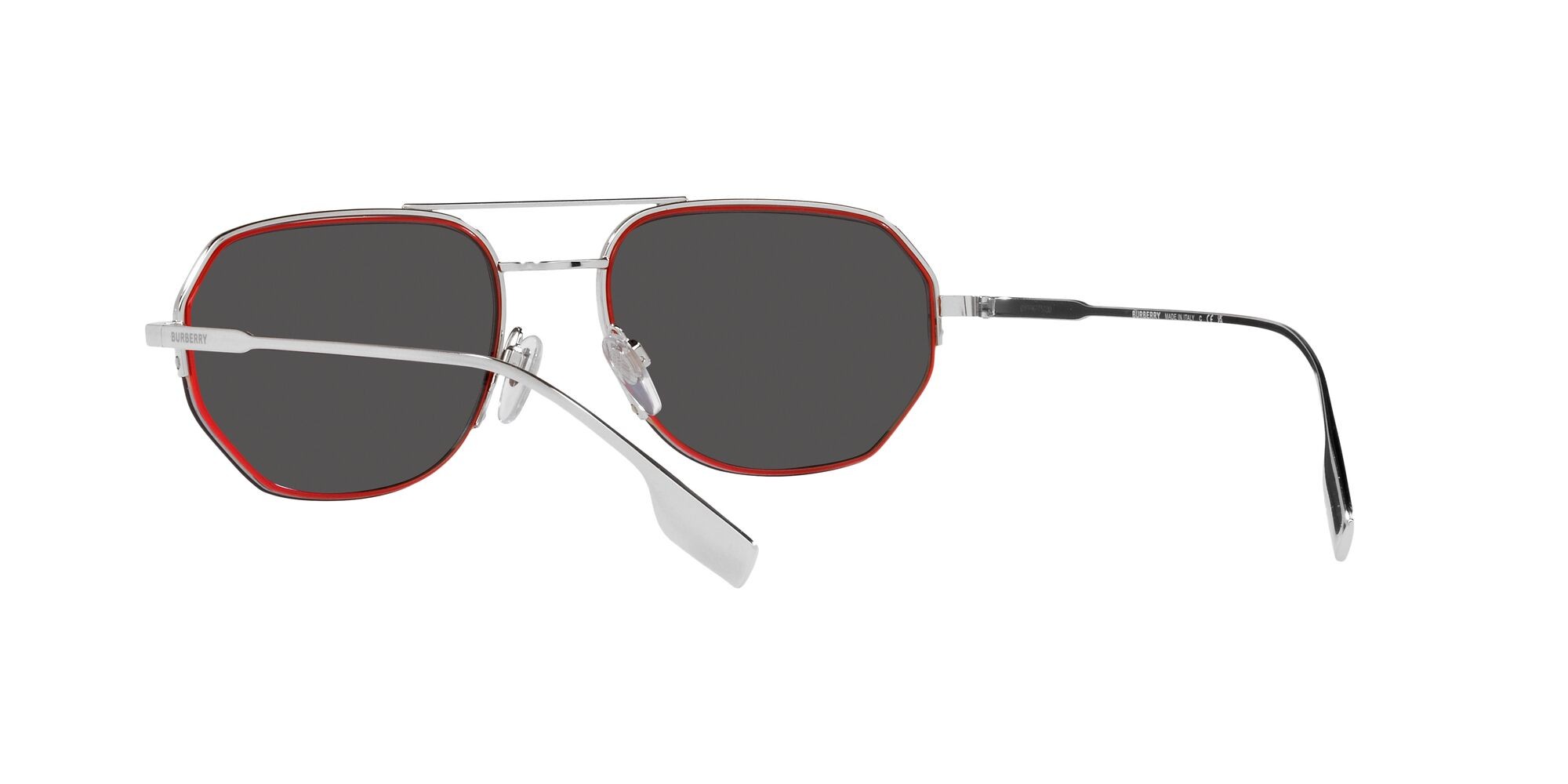 Sonnenbrillen Burberry Henry BE 3140 (100587) farbe argento form unregelmäßig gläser grey border black/red