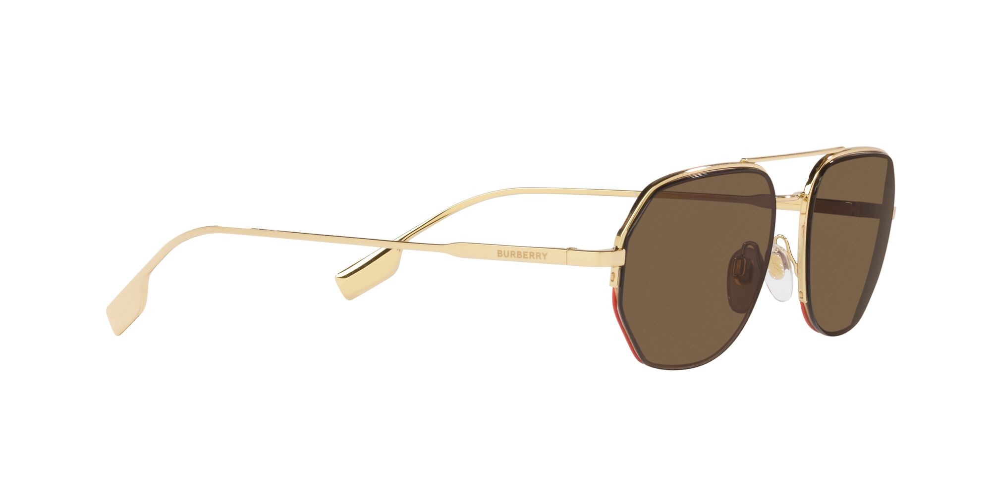 Sonnenbrillen Burberry Henry BE 3140 (110973) farbe oro chiaro form unregelmäßig gläser brown border black/red