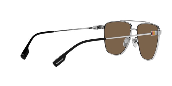 Sonnenbrillen Burberry Blaine BE 3141 (100573) farbe argento form aviator gläser marrone scuro