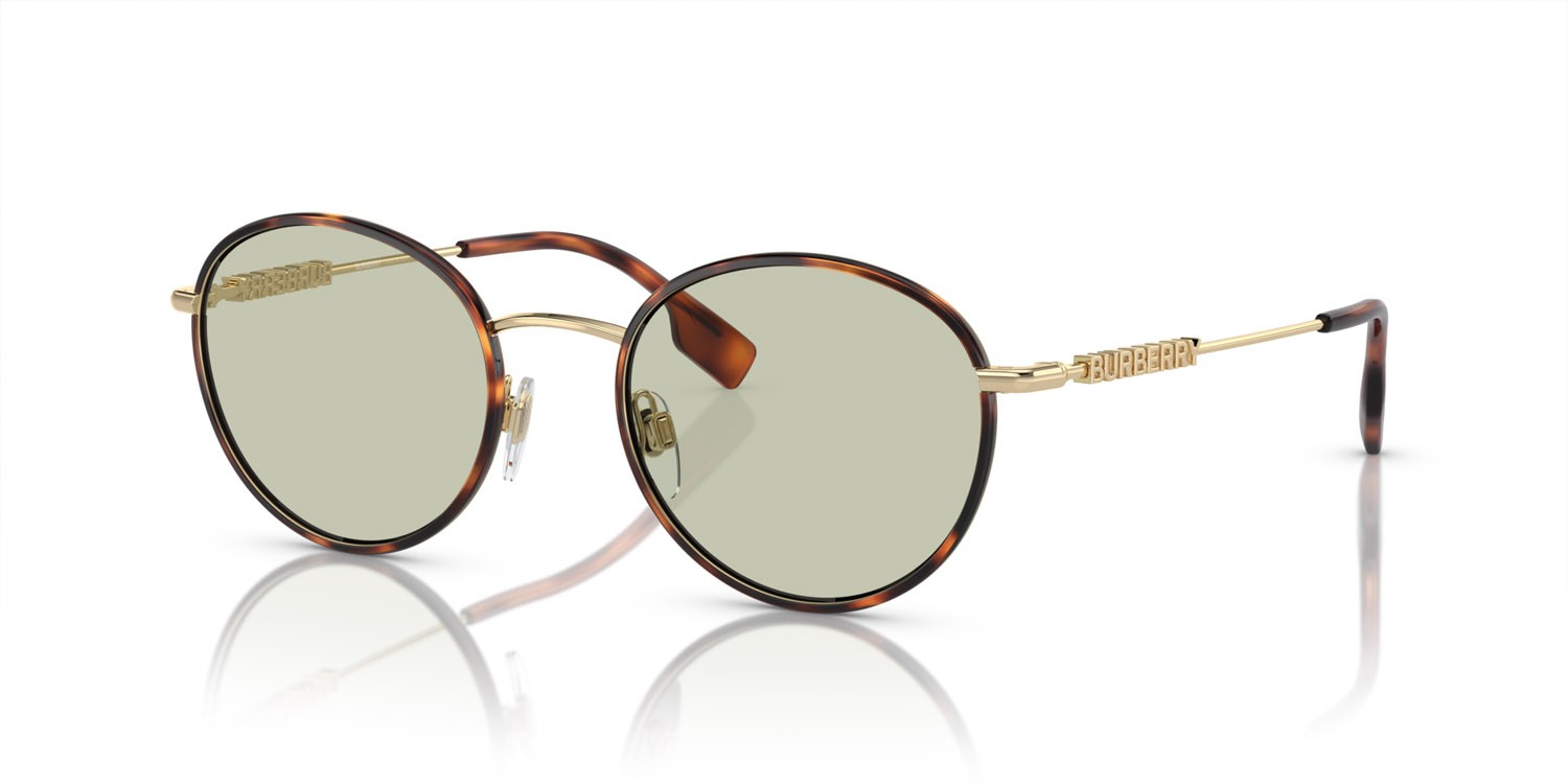 Occhiali da sole Burberry BE 3148D (1109/2) colore havana chiaro forma rotondo lenti verde chiaro