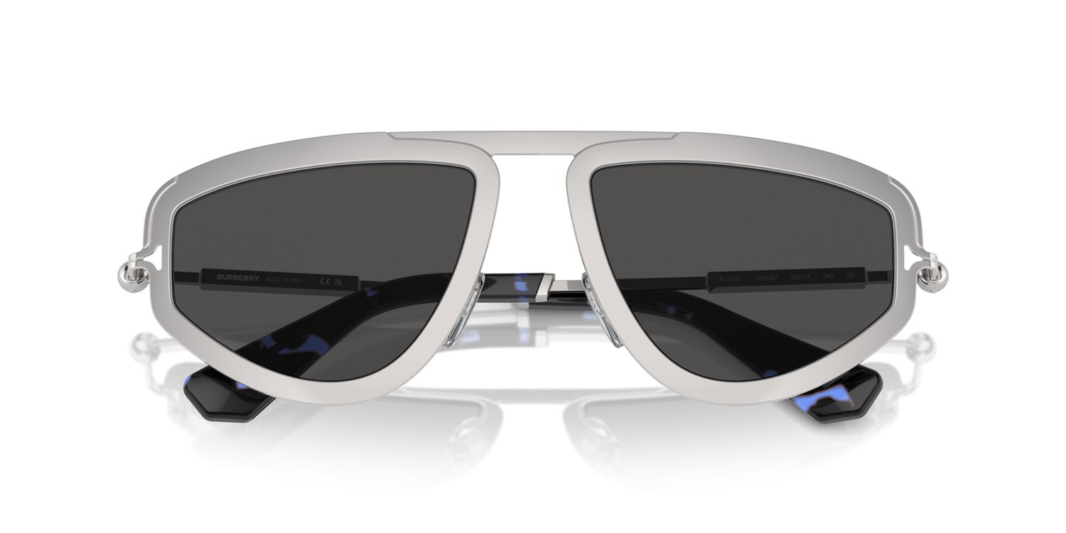 Sunglasses Burberry BE 3150 (100587) color argento shape irregular lenses grigio scuro