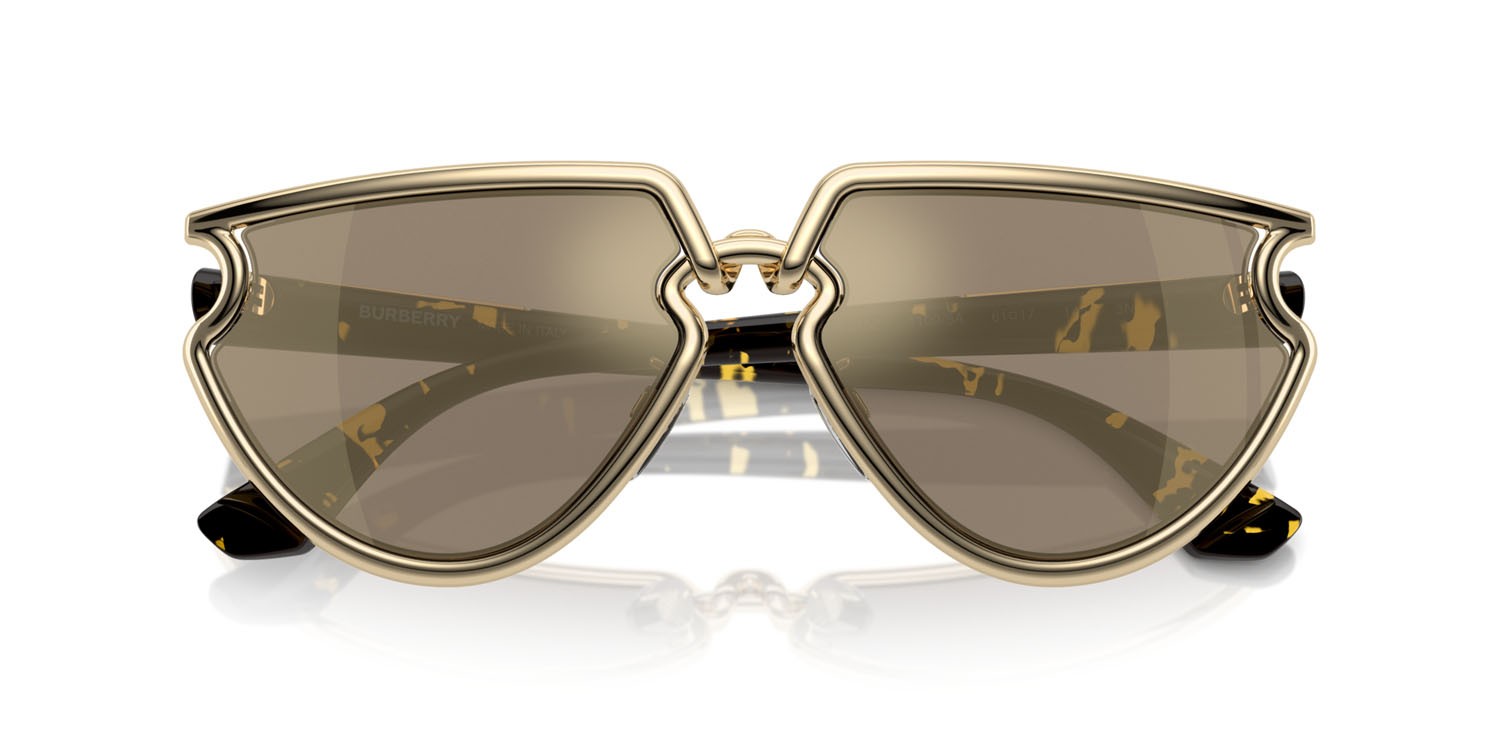 Sunglasses Burberry BE 3152 (11095A) color oro chiaro shape irregular lenses marrone chiaro specchiato oro