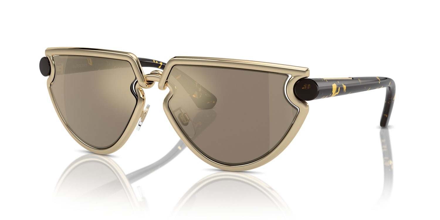 Sunglasses Burberry BE 3152 (11095A) color oro chiaro shape irregular lenses marrone chiaro specchiato oro