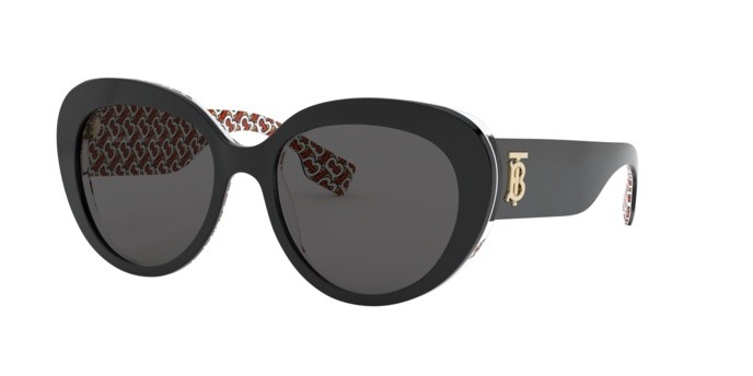 Sonnenbrillen Burberry BE 4298 (382287) farbe top black on print tb red form cat-eye gläser grey