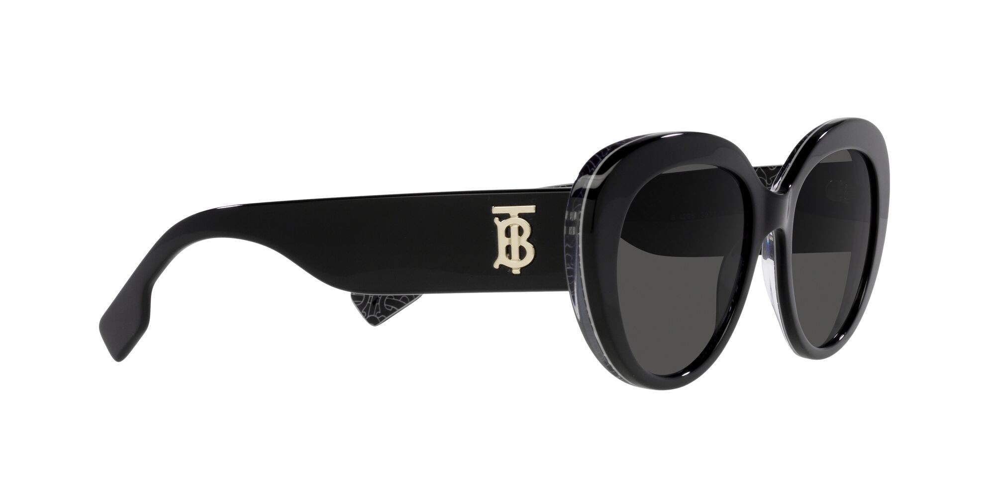 Sunglasses Burberry Rose BE 4298 (397787) color nero/stampa tb/crystal shape cat eye lenses grigio scuro