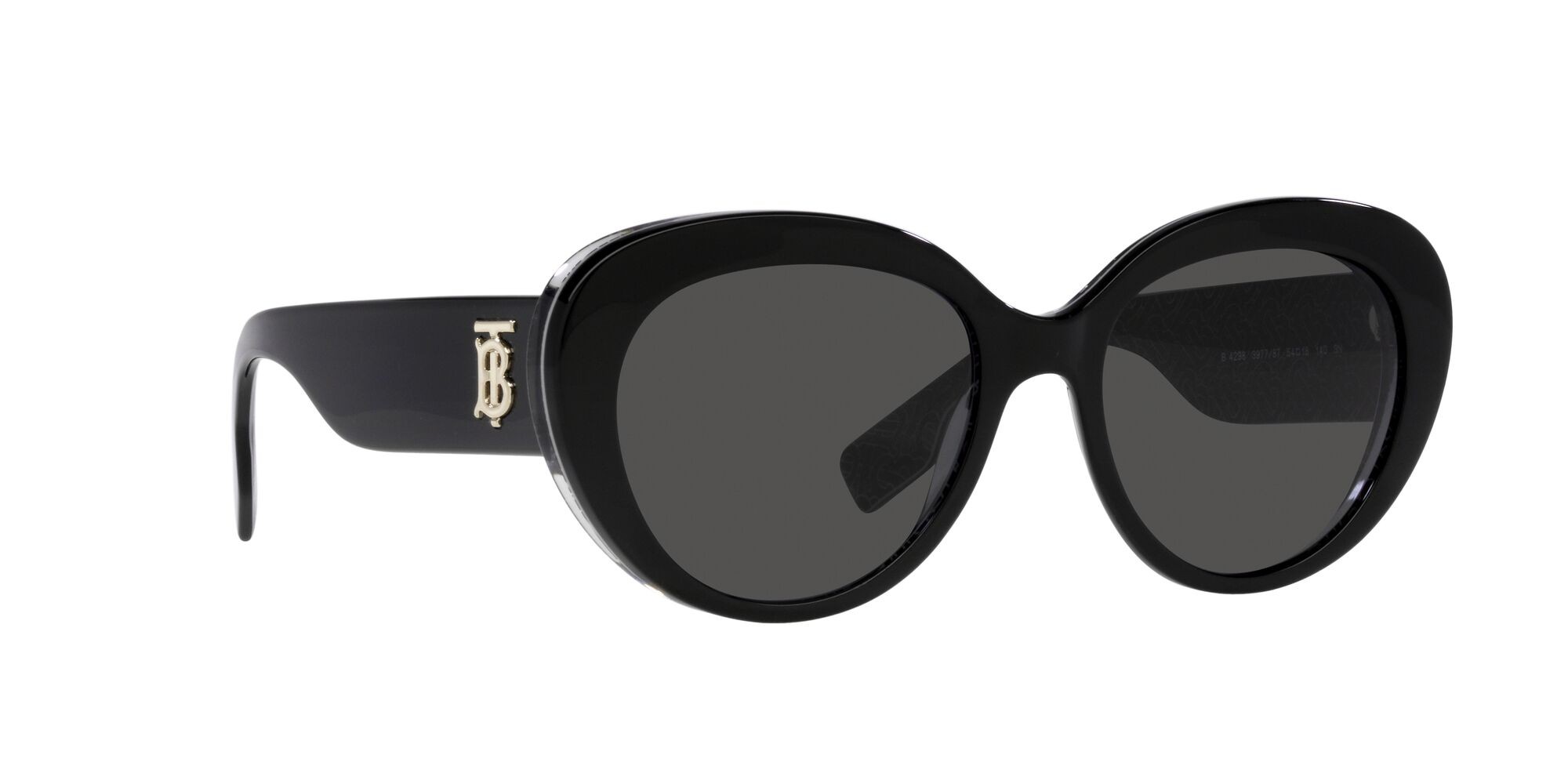 Sunglasses Burberry Rose BE 4298 (397787) color nero/stampa tb/crystal shape cat eye lenses grigio scuro