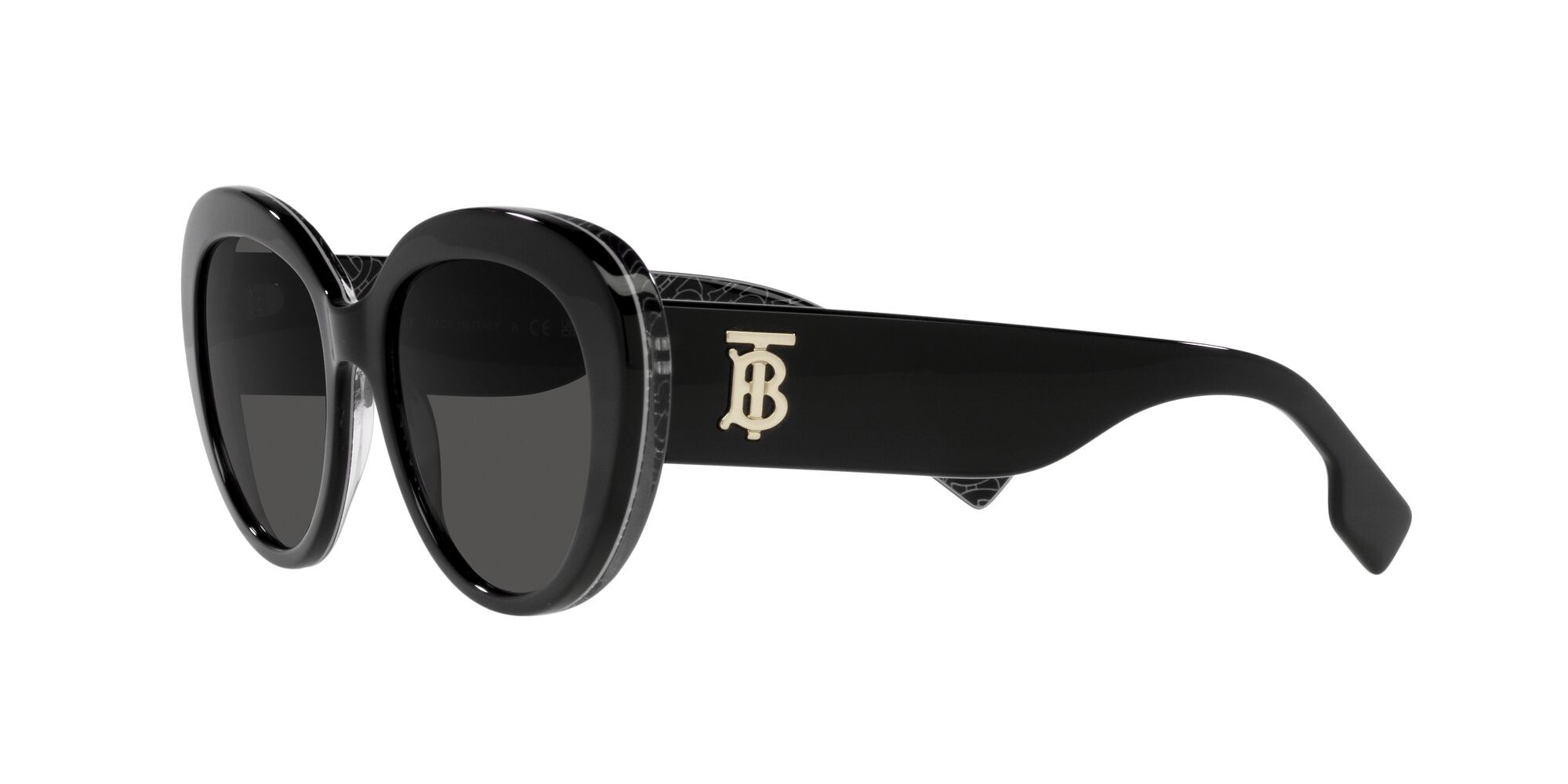 Sunglasses Burberry Rose BE 4298 (397787) color nero/stampa tb/crystal shape cat eye lenses grigio scuro