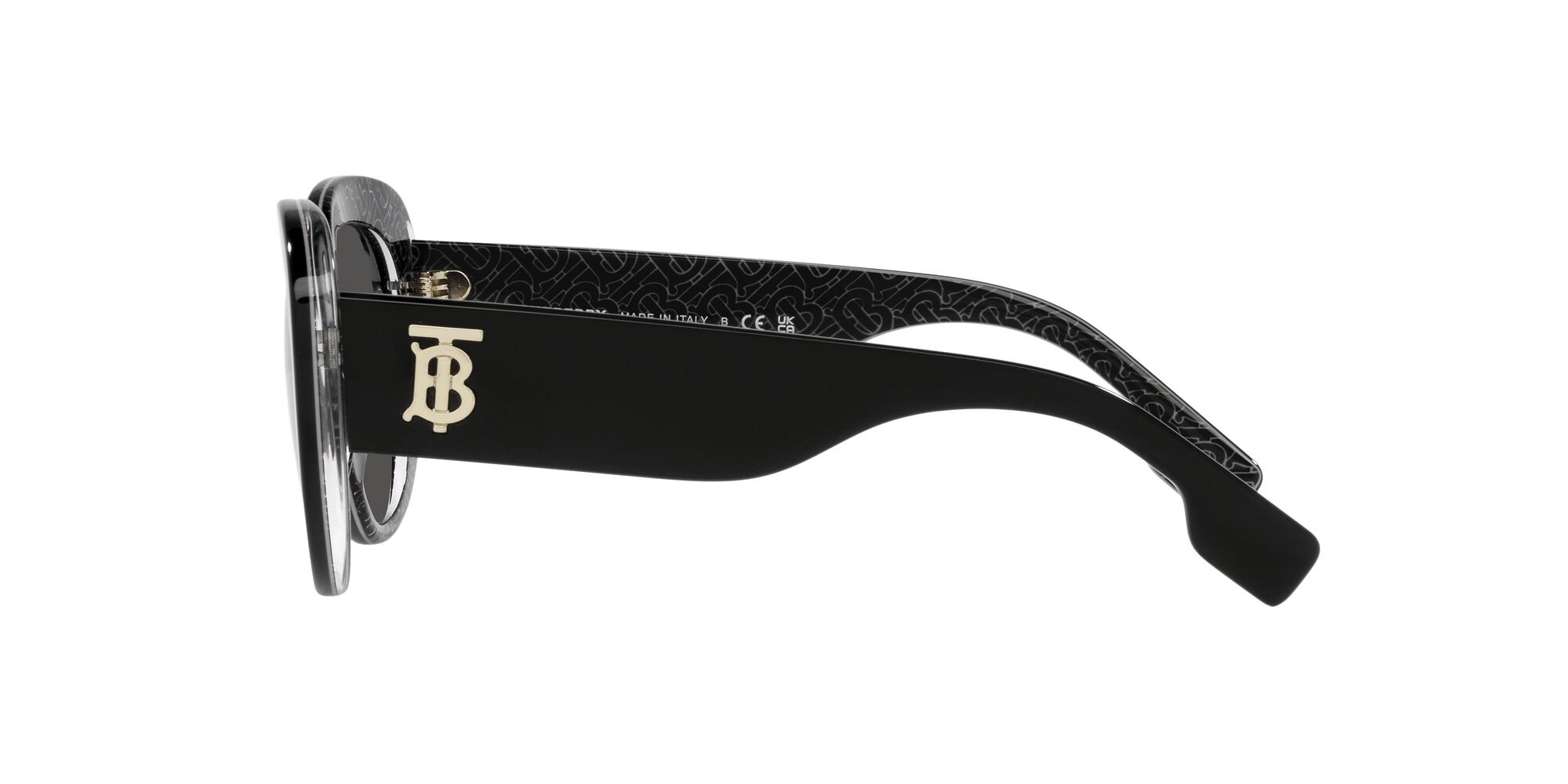 Sunglasses Burberry Rose BE 4298 (397787) color nero/stampa tb/crystal shape cat eye lenses grigio scuro
