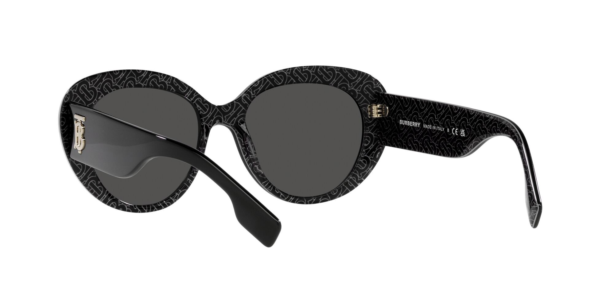 Sunglasses Burberry Rose BE 4298 (397787) color nero/stampa tb/crystal shape cat eye lenses grigio scuro