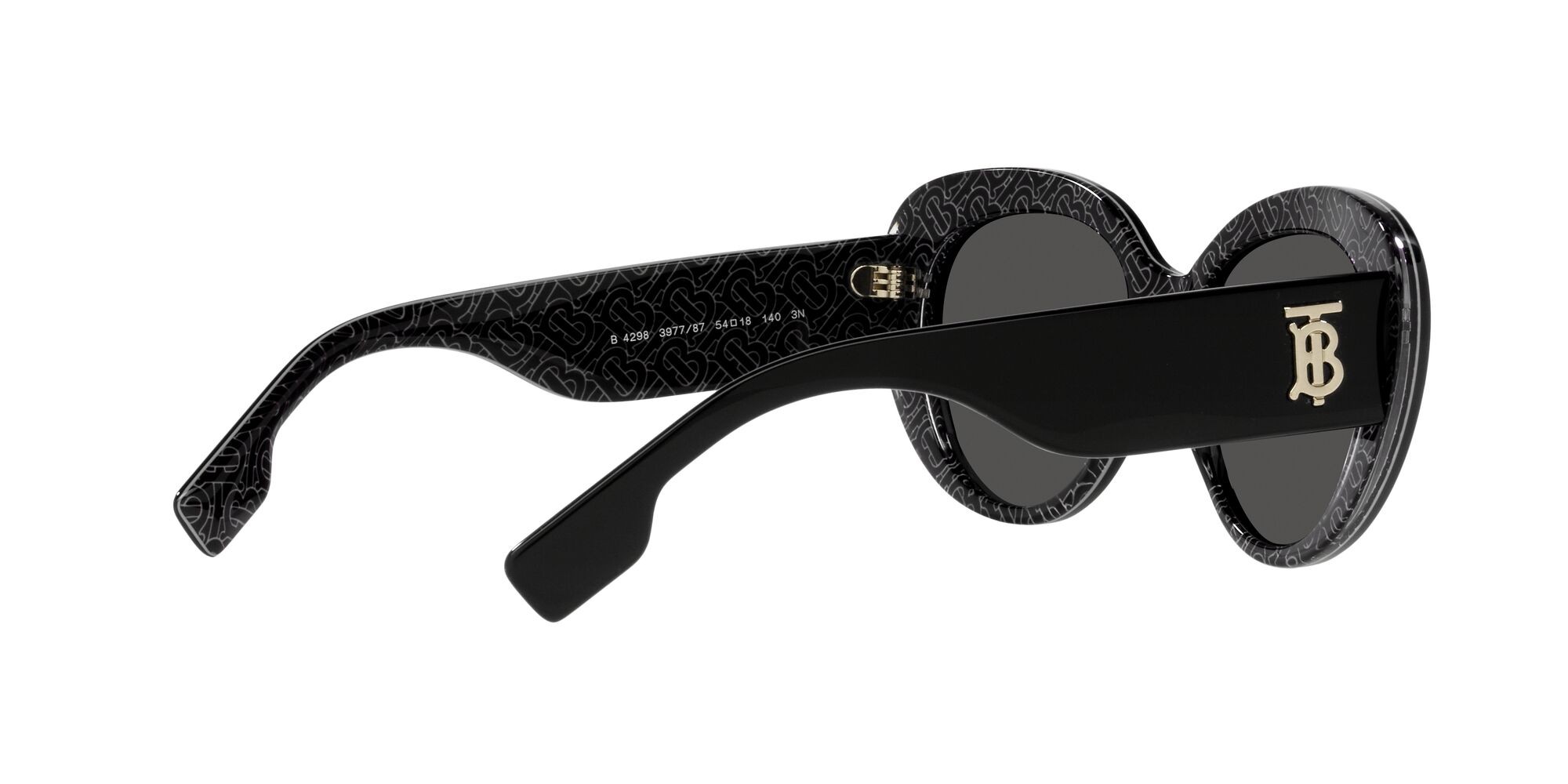Sunglasses Burberry Rose BE 4298 (397787) color nero/stampa tb/crystal shape cat eye lenses grigio scuro