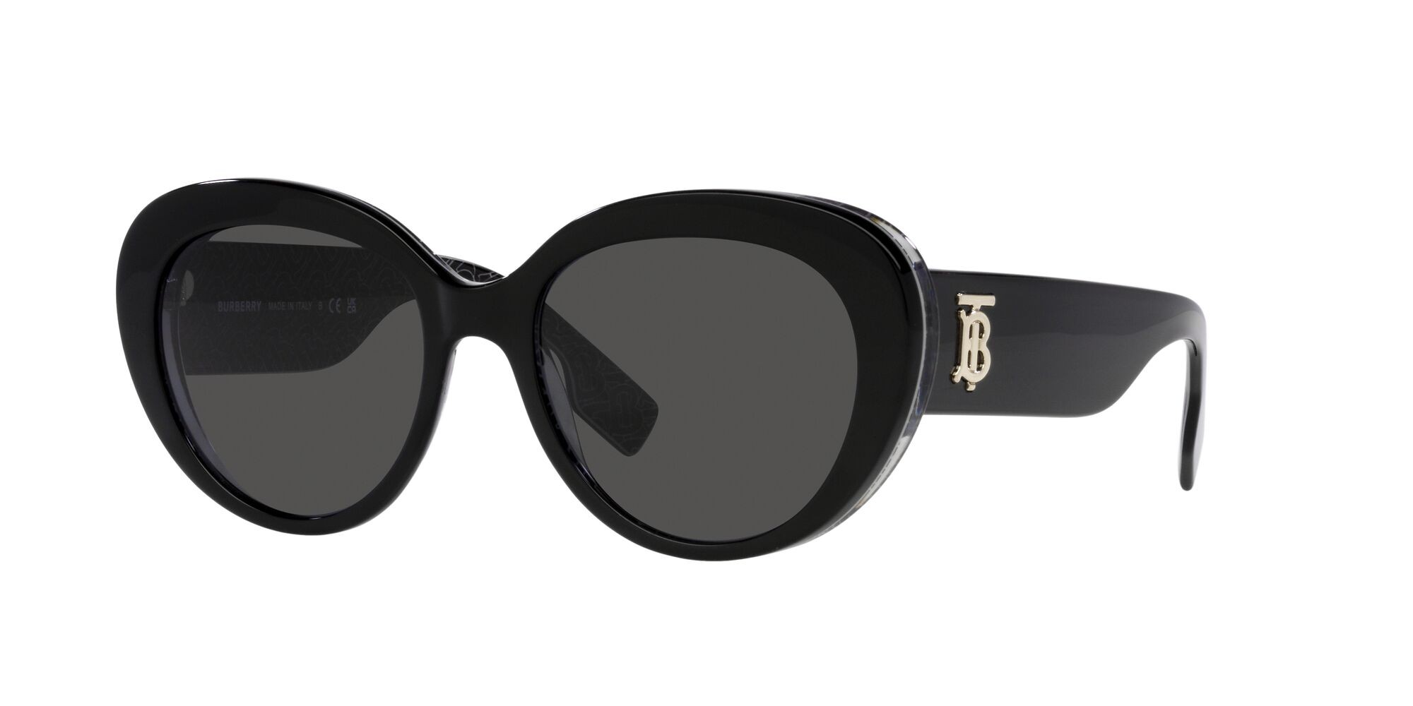Sunglasses Burberry Rose BE 4298 (397787) color nero/stampa tb/crystal shape cat eye lenses grigio scuro