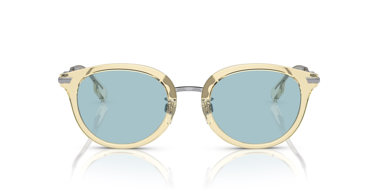 Occhiali da sole Burberry Kelsey BE 4398D (407380) colore giallo forma pantos lenti azzurro chiaro