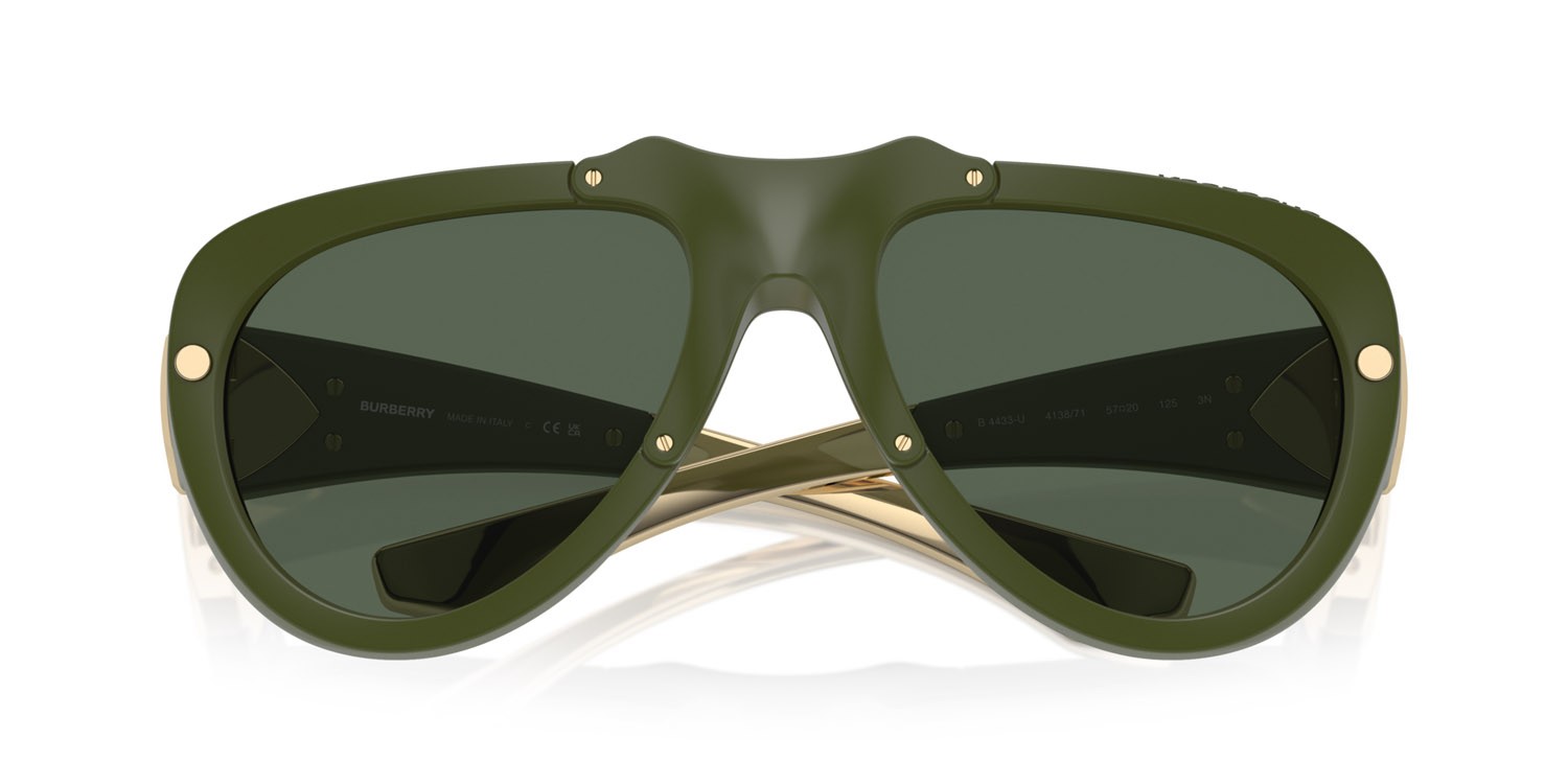 Sunglasses Burberry BE 4433U (413871) color verde effetto gommato shape aviator lenses verde scuro