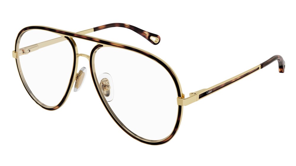 Eyeglasses Chloé CH0102O-002 color gold shape aviator lenses transparent