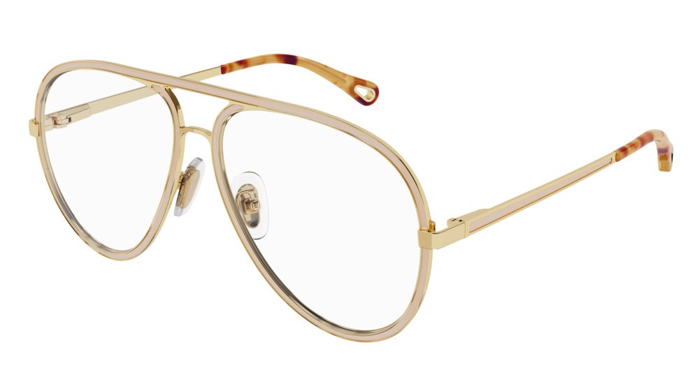 Eyeglasses Chloé CH0102O-004 color gold shape aviator lenses transparent