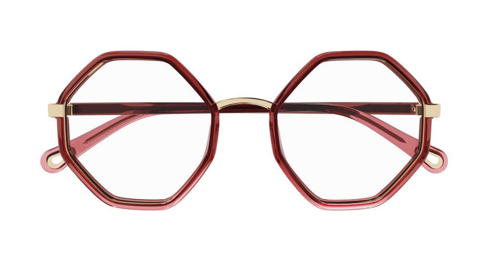 Eyeglasses Chloé CH0132O-002 color rosso shape geometric lenses trasparente