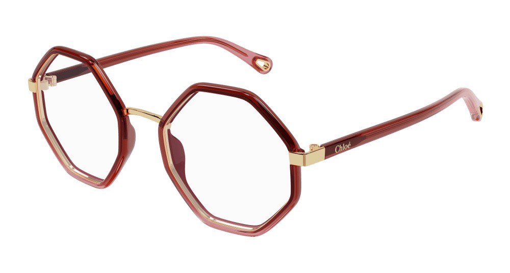 Eyeglasses Chloé CH0132O-002 color rosso shape geometric lenses trasparente