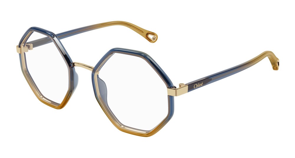 Eyeglasses Chloé CH0132O-003 color blu shape geometric lenses trasparente
