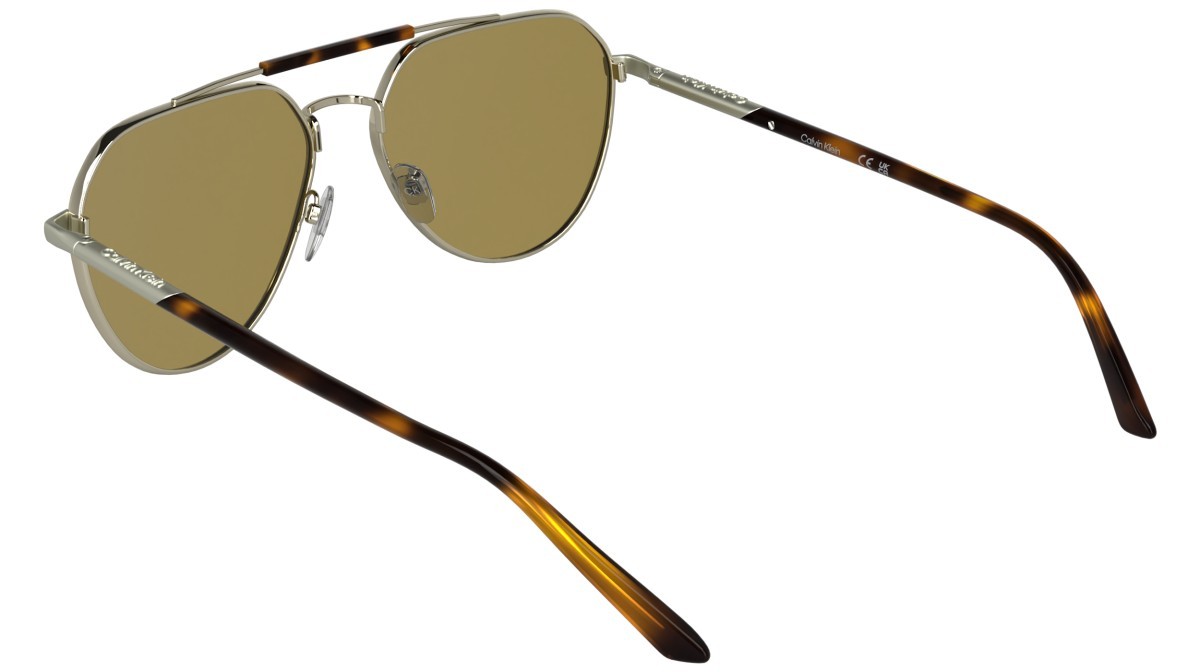 Sunglasses Calvin Klein CK26100S (716) color light gold shape aviator lenses solid amber
