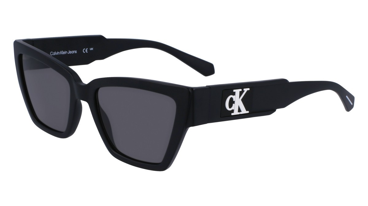 Sonnenbrillen Calvin Klein Jeans CKJ23624S (002) farbe matte black form cat-eye gläser solid grey