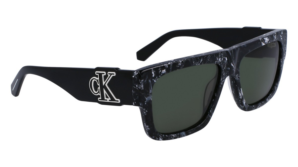 Sonnenbrillen Calvin Klein Jeans CKJ23654S (073) farbe black/white form rechteckig gläser solid green