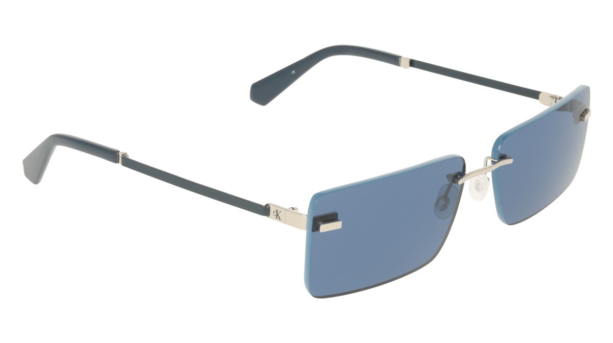 Occhiali da sole Calvin Klein Jeans CKJ25206S (044) colore silver/blue forma rettangolare lenti solid blue