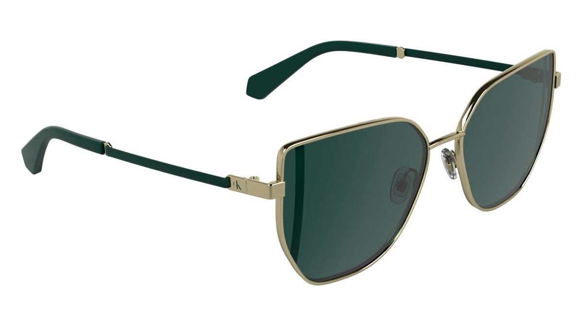 Occhiali da sole Calvin Klein Jeans CKJ25209S (717) colore gold forma farfalla lenti solid green