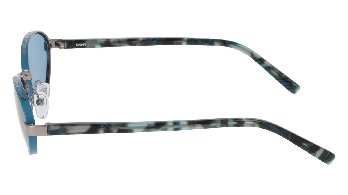 Occhiali da sole Dkny DK118S (070) colore satin gunmetal forma ovale lenti solid blue