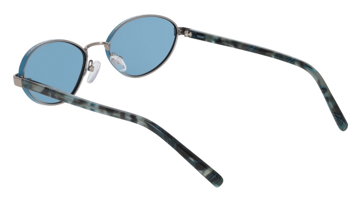 Occhiali da sole Dkny DK118S (070) colore satin gunmetal forma ovale lenti solid blue