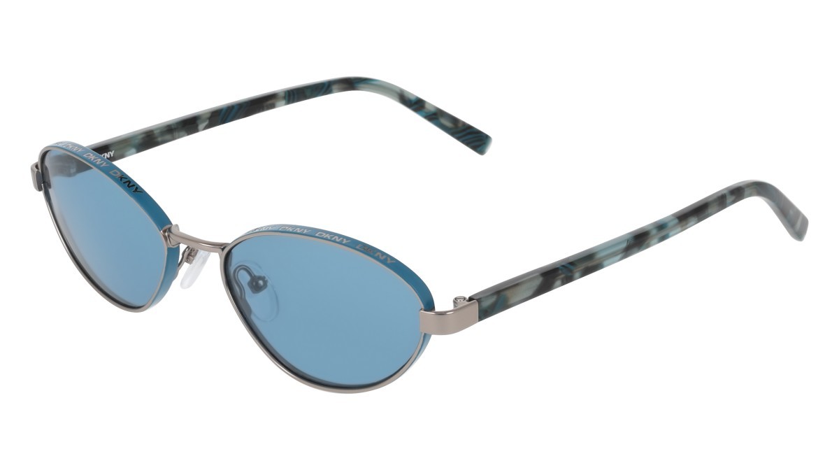 Occhiali da sole Dkny DK118S (070) colore satin gunmetal forma ovale lenti solid blue