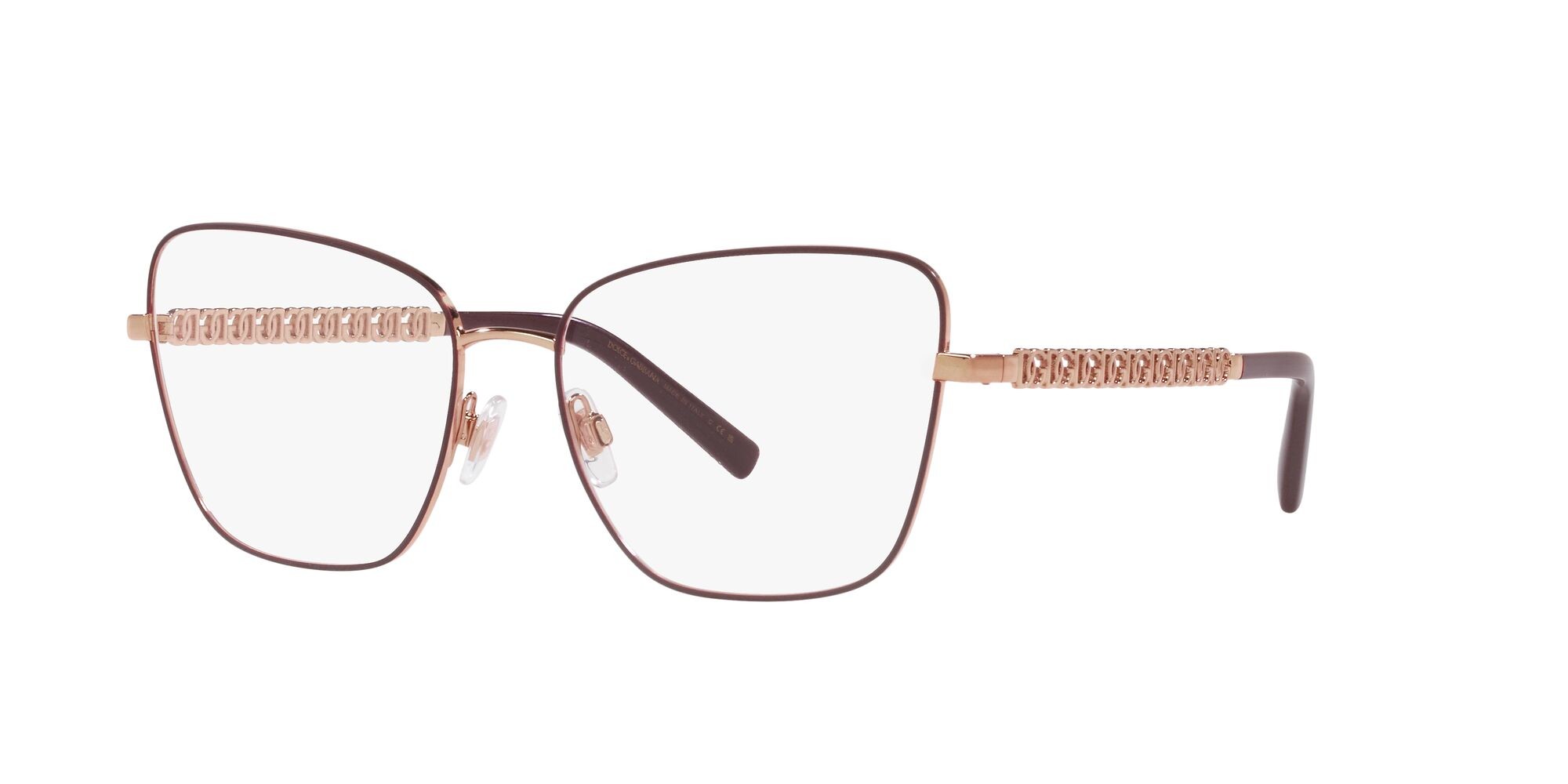 Occhiali da vista Dolce & Gabbana DG 1346 (1333) colore pink gold/matte bordeaux forma farfalla lenti lente demo