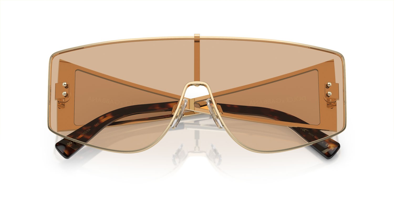 Occhiali da sole Dolce & Gabbana DG 2305 (13655A) colore oro chiaro forma rettangolare lenti marrone chiaro a specchio/flash oro