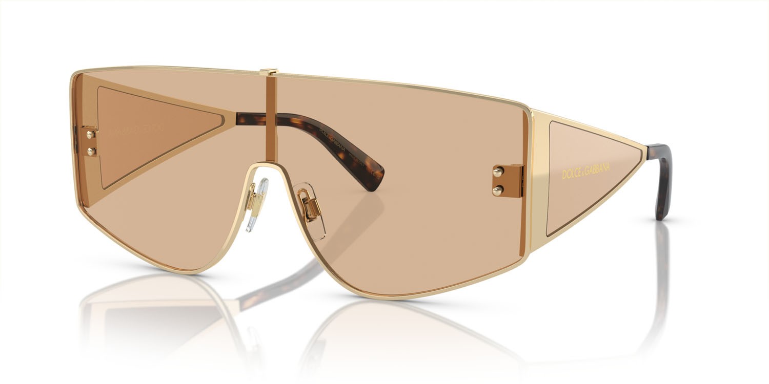 Occhiali da sole Dolce & Gabbana DG 2305 (13655A) colore oro chiaro forma rettangolare lenti marrone chiaro a specchio/flash oro