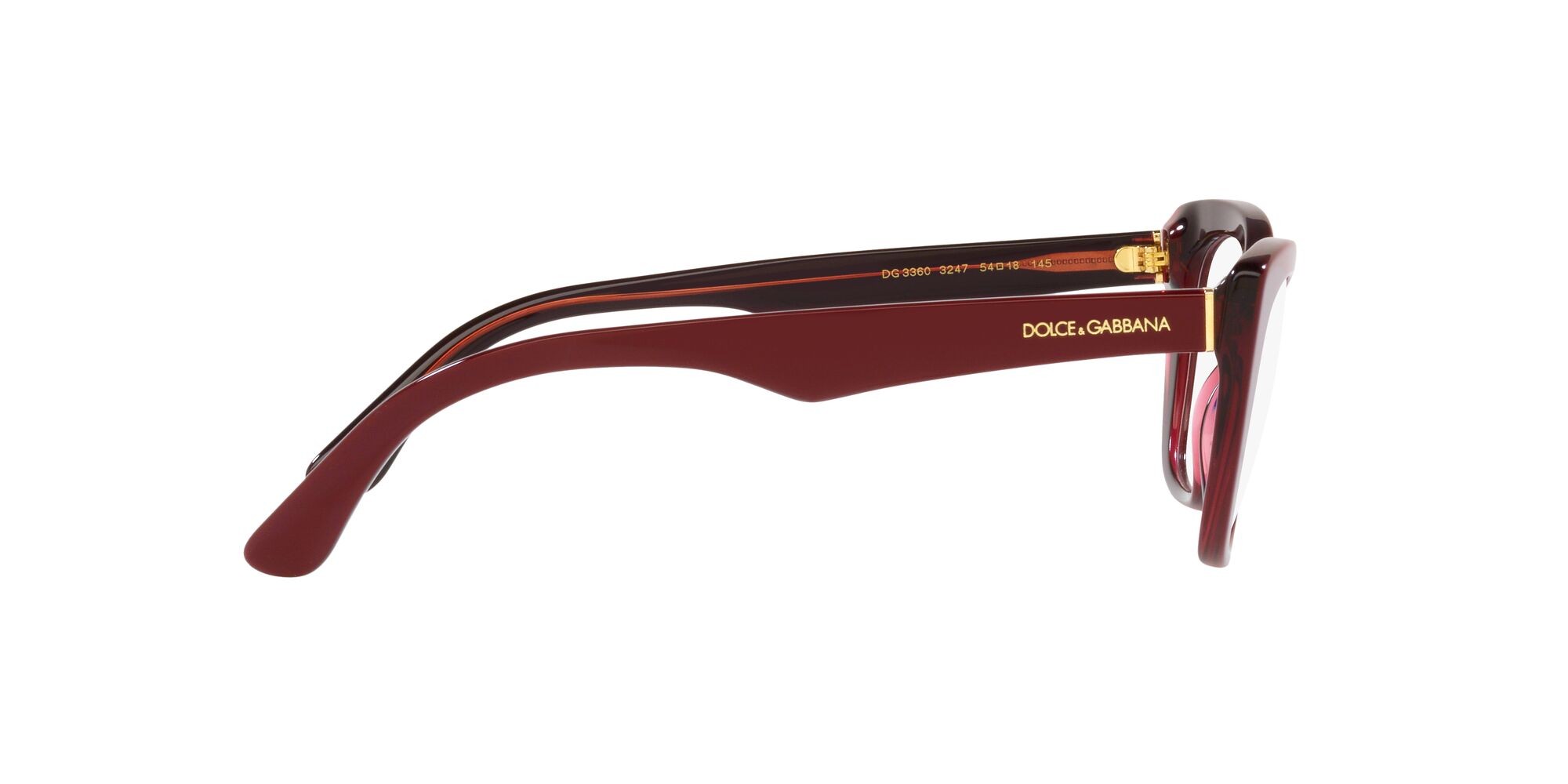 Brillen Dolce & Gabbana DG 3360 (3247) farbe bordeaux/bordeaux trasparente form cat-eye gläser lente demo
