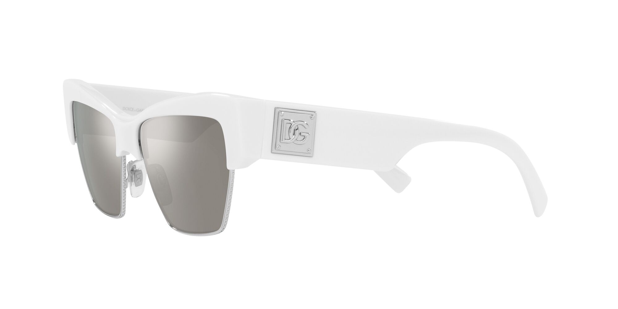 Sonnenbrillen Dolce & Gabbana DG 4415 (33126G) farbe bianco form cat-eye gläser grigio chiaro specchiato argento