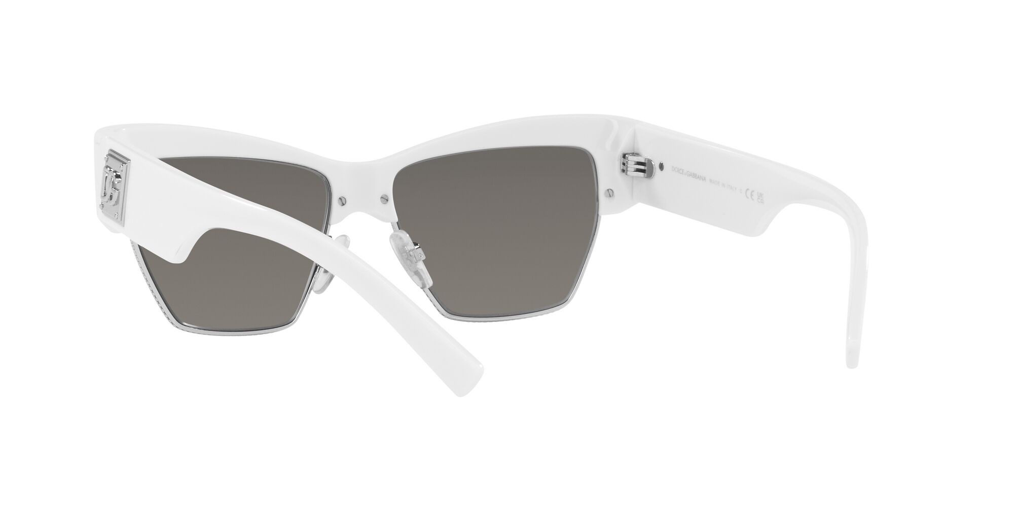 Sonnenbrillen Dolce & Gabbana DG 4415 (33126G) farbe bianco form cat-eye gläser grigio chiaro specchiato argento