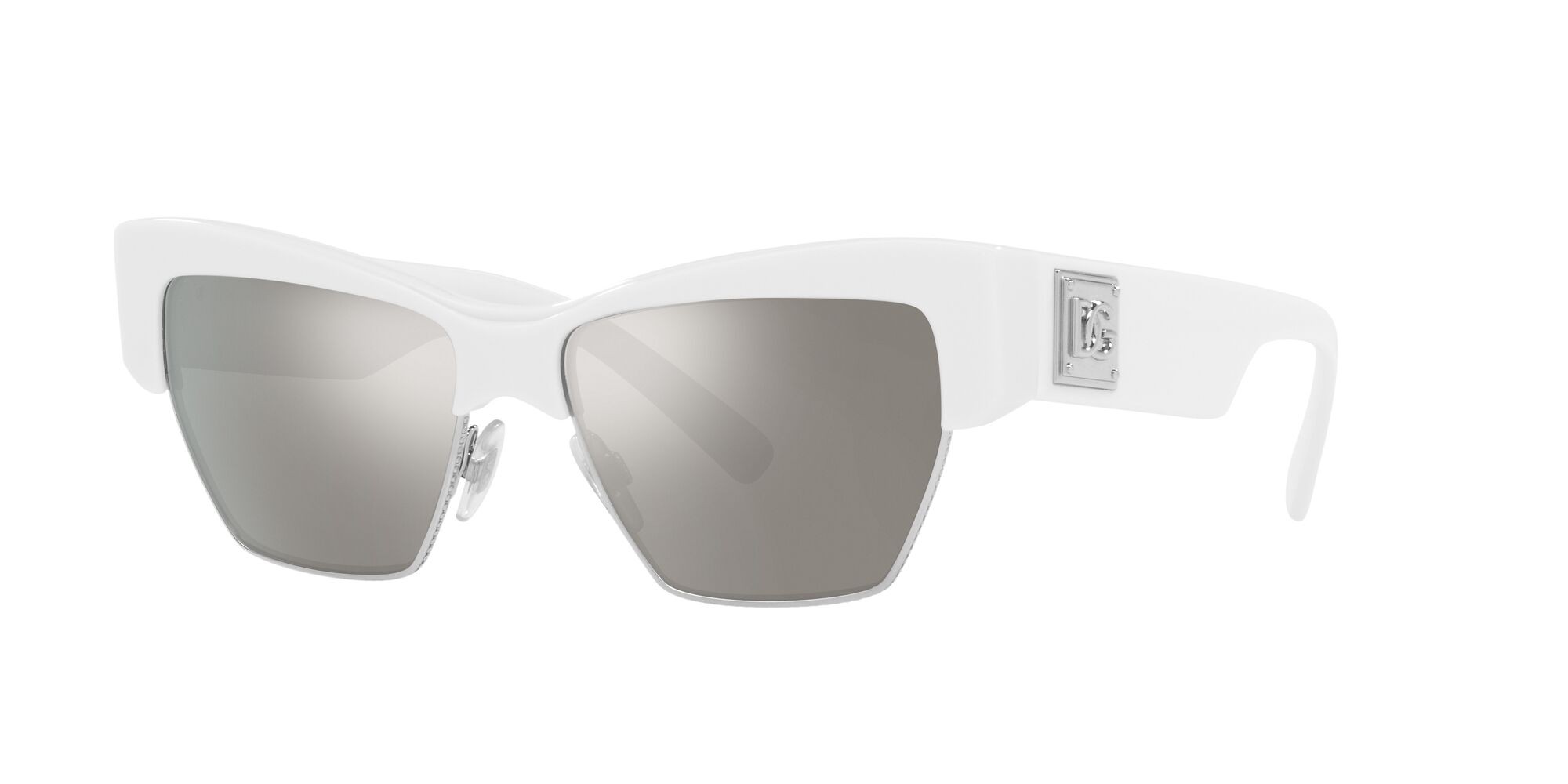 Sonnenbrillen Dolce & Gabbana DG 4415 (33126G) farbe bianco form cat-eye gläser grigio chiaro specchiato argento