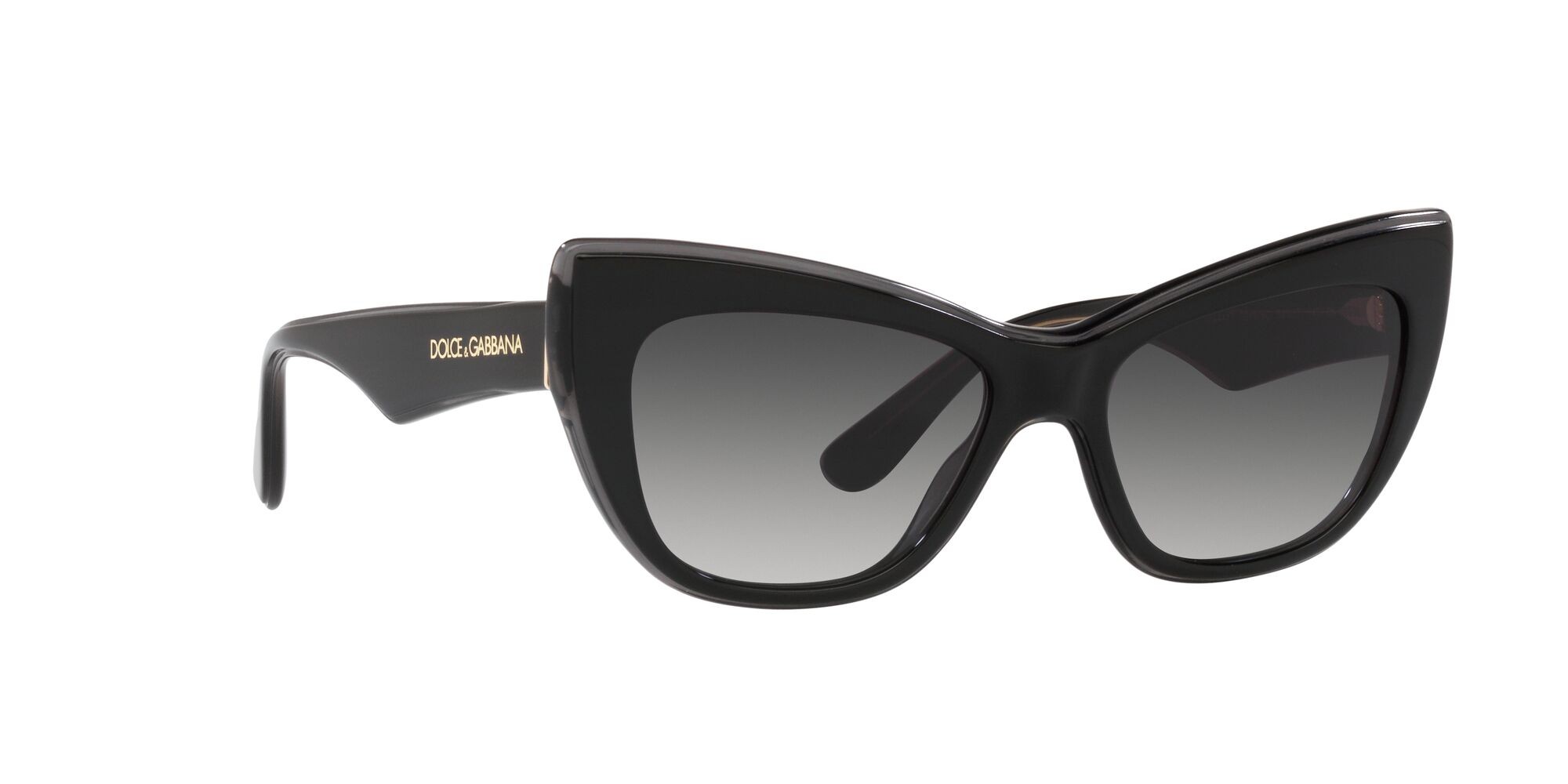 Sunglasses Dolce & Gabbana DG 4417 (32468G) color nero/grigio trasparente shape cat eye lenses sfumato grigio